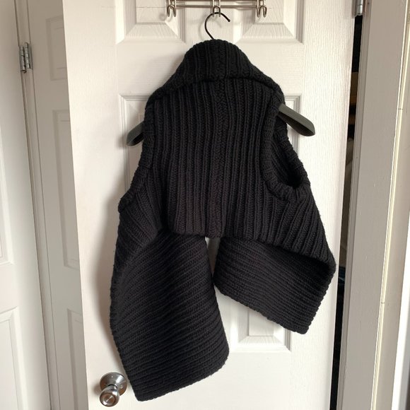 ANN DEMEULEMEESTER • Asymmetric Black Wool Ribbed Fisherman Sweater Vest FR 40 M - Picture 8 of 15